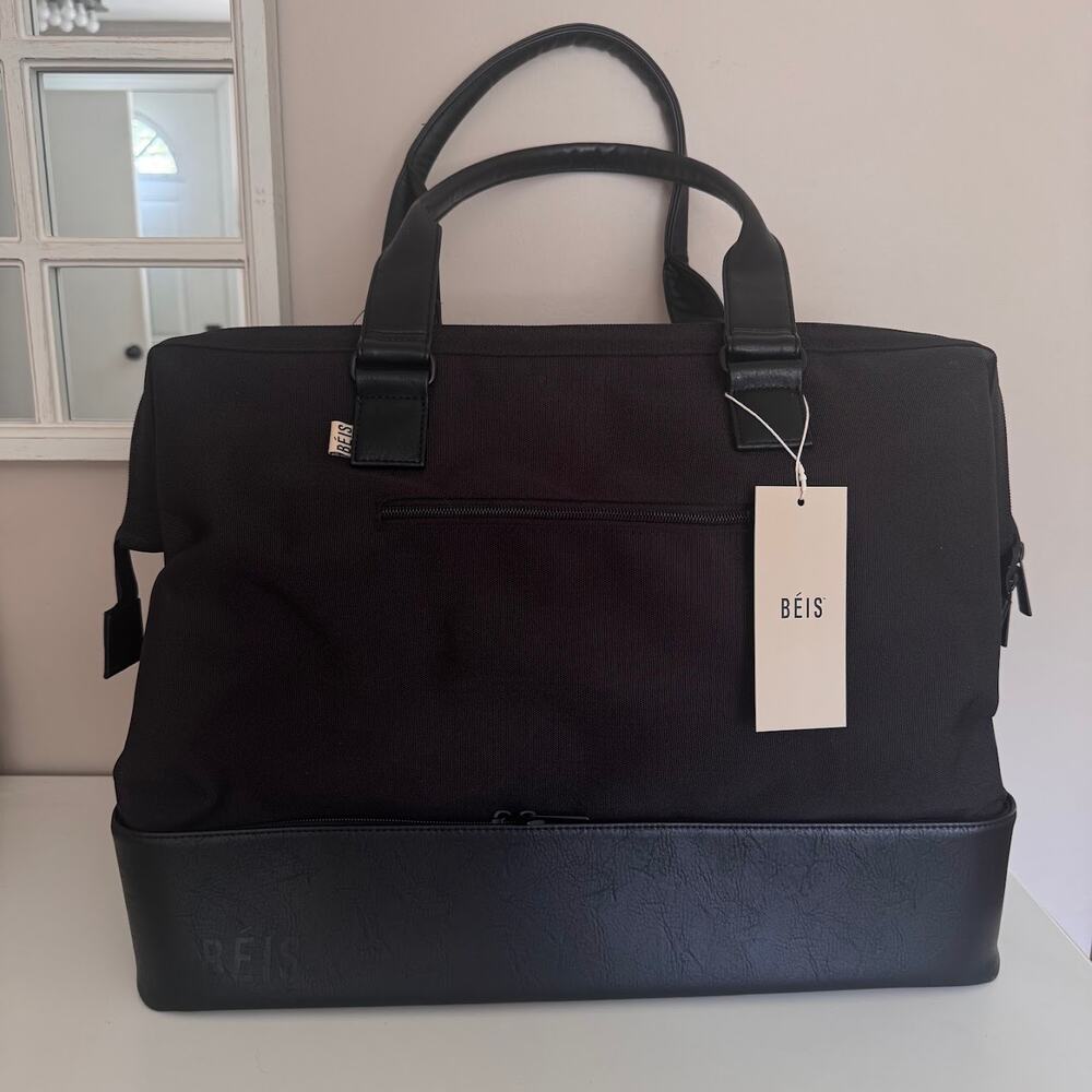 BEIS Weekender Bag in Black Travel Carry On Shoe Compartment NEW